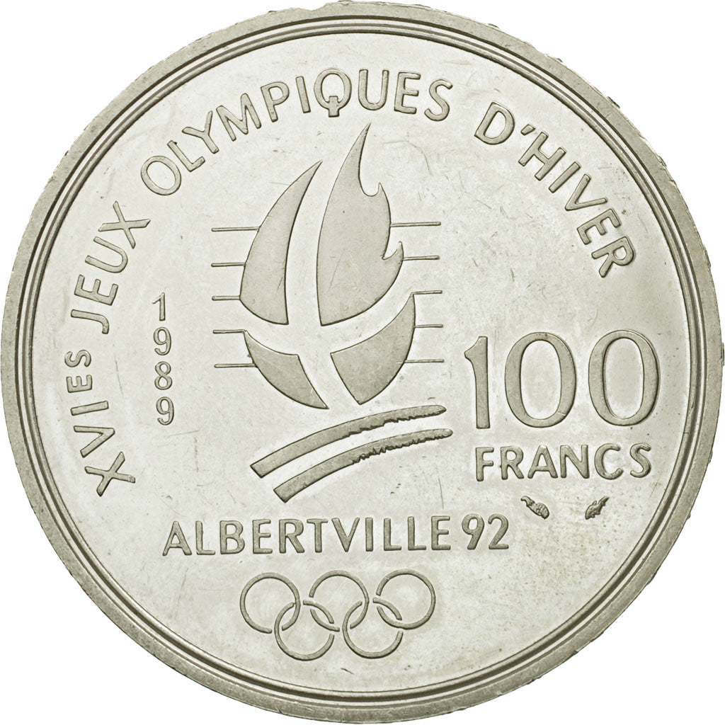 Moneda, Francia, 100 Francs, 1989, MBC+, Plata, KM:972