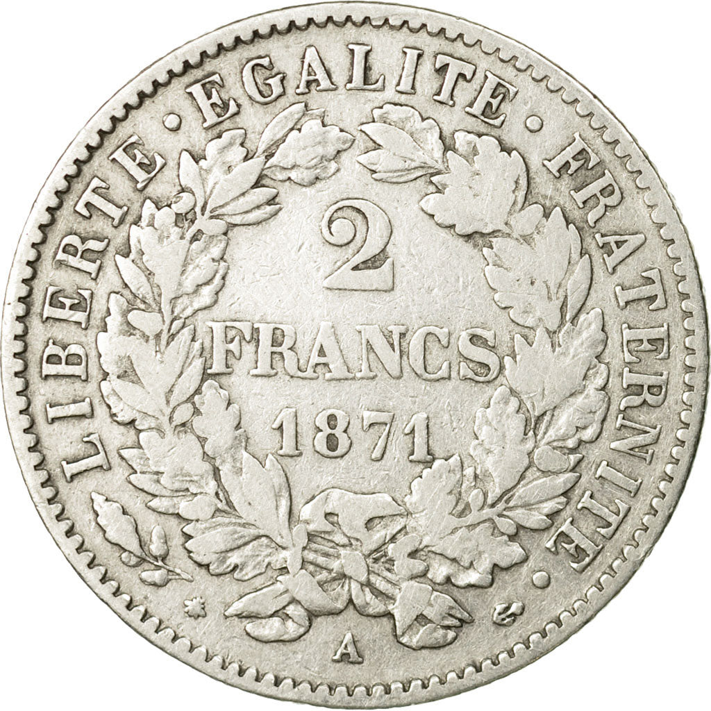 Coin, France, Cérès, 2 Francs, 1871, Paris, EF(40-45), Silver, KM:817.1, Le