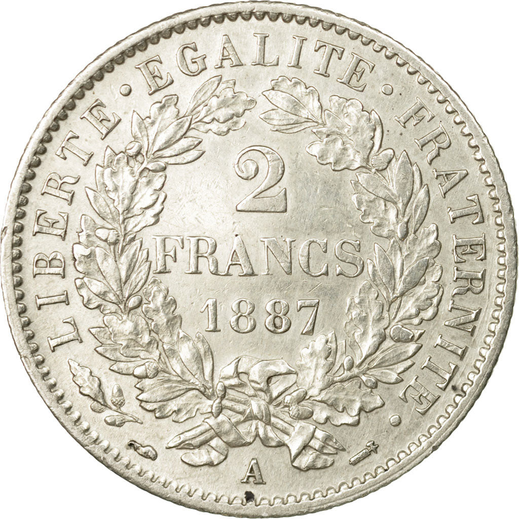 Coin, France, Cérès, 2 Francs, 1887, Paris, AU(55-58), Silver, KM:817.1, Le