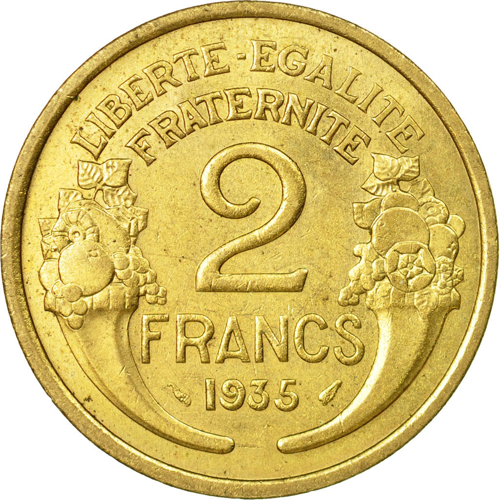 Moneda, Francia, Morlon, 2 Francs, 1935, Paris, EBC, Aluminio - bronce, KM:886