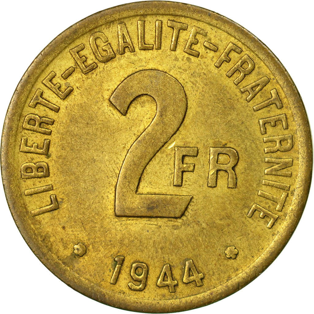 Coin, France, France Libre, 2 Francs, 1944, Philadelphia, VF(30-35), Brass
