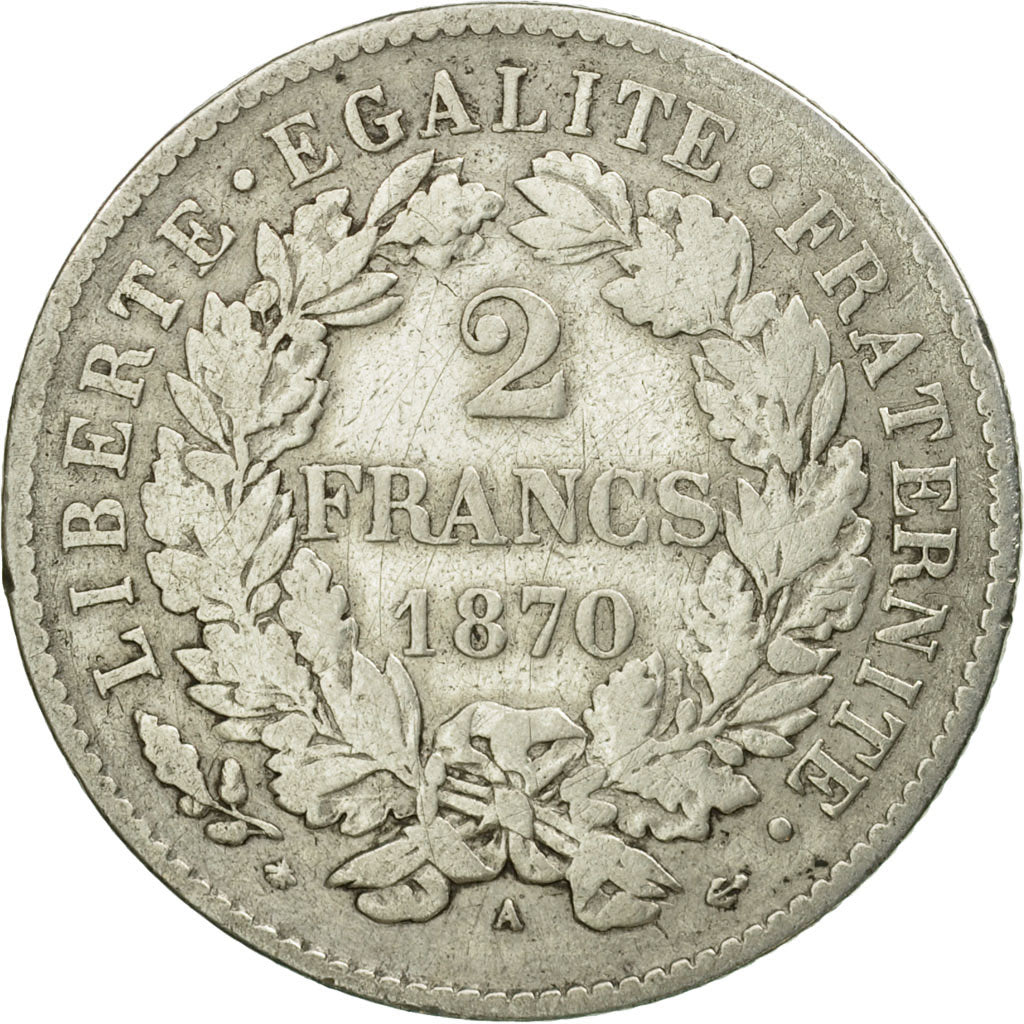 Coin, France, Cérès, 2 Francs, 1870, Paris, EF(40-45), Silver, KM:817.1
