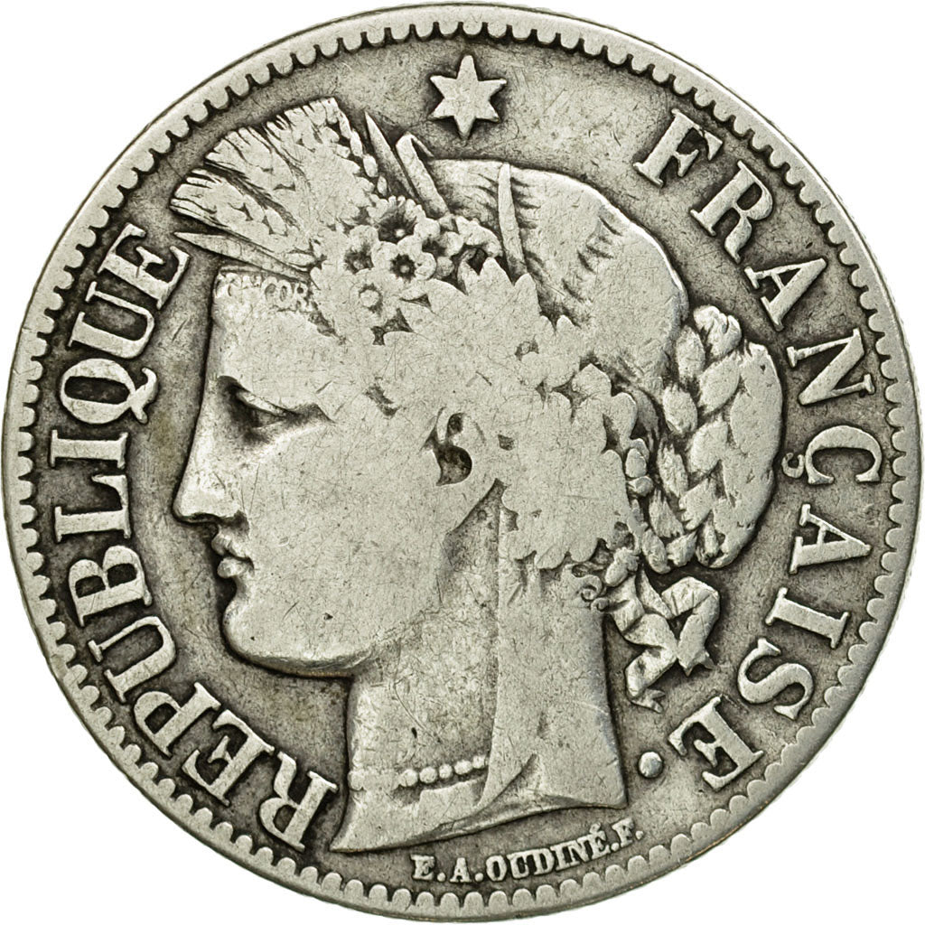 Coin, France, Cérès, 2 Francs, 1872, Bordeaux, VF(30-35), Silver, KM:817.2, Le