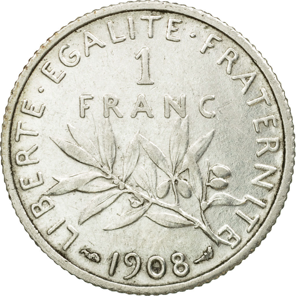 Coin, France, Semeuse, Franc, 1908, Paris, AU(55-58), Silver, KM:844.1, Le