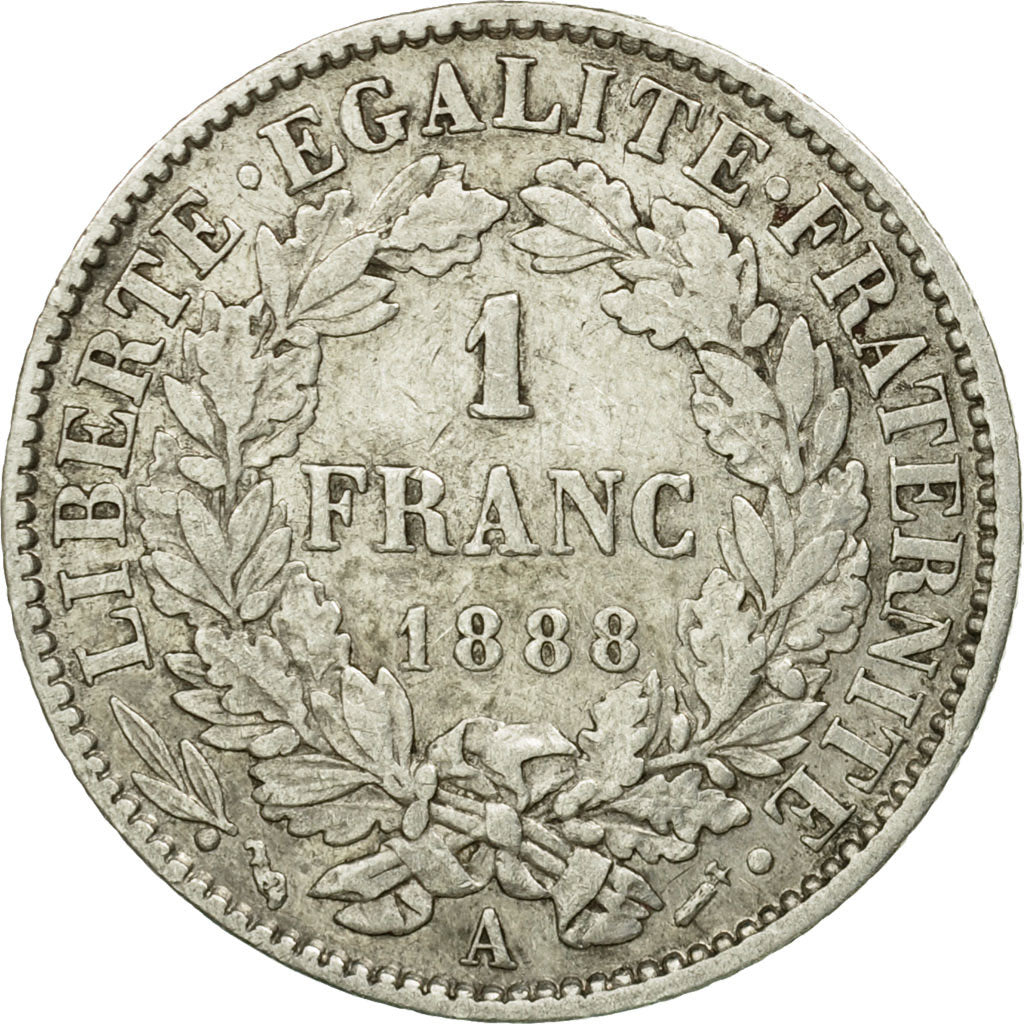 Monnaie, France, Cérès, Franc, 1888, Paris, TTB, Argent, KM:822.1, Le