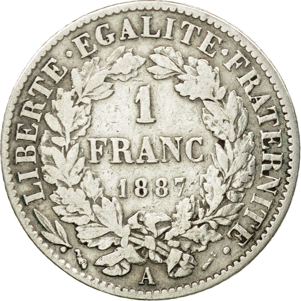 Coin, France, Cérès, Franc, 1887, Paris, VF(30-35), Silver, KM:822.1, Le