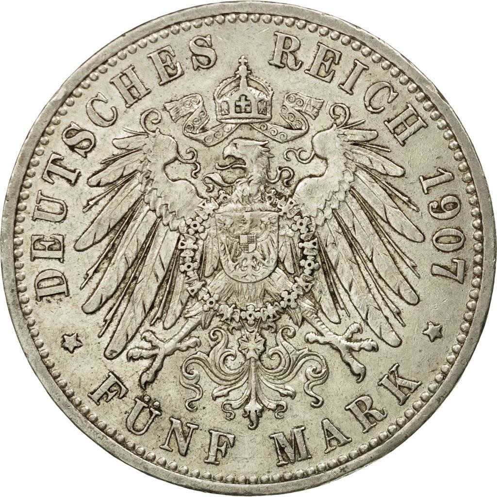Coin, German States, PRUSSIA, Wilhelm II, 5 Mark, 1907, Berlin, EF(40-45)