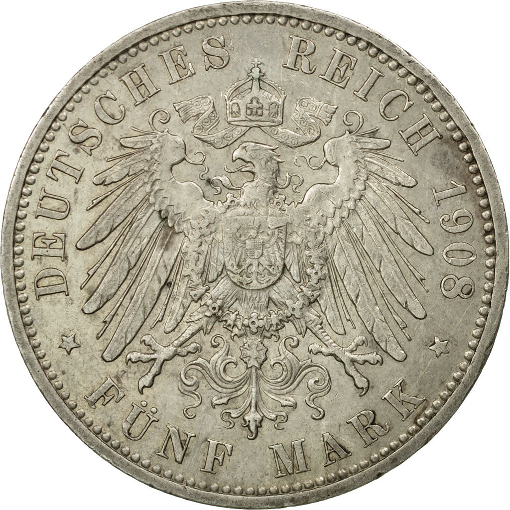 Coin, German States, PRUSSIA, Wilhelm II, 5 Mark, 1908, Berlin, EF(40-45)