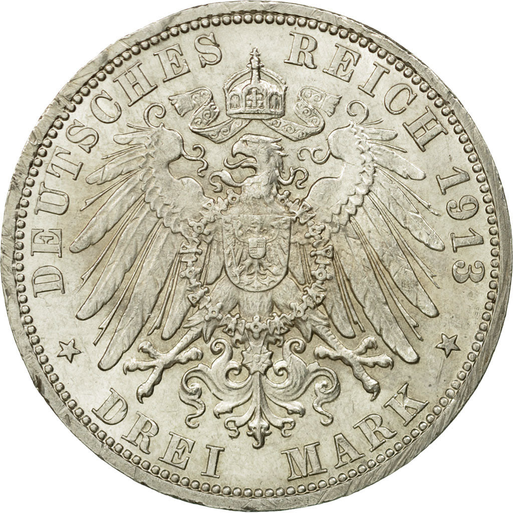 Coin, German States, PRUSSIA, Wilhelm II, 3 Mark, 1913, Berlin, EF(40-45)