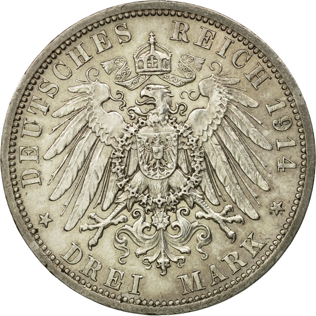 Coin, German States, PRUSSIA, Wilhelm II, 3 Mark, 1914, Berlin, EF(40-45)