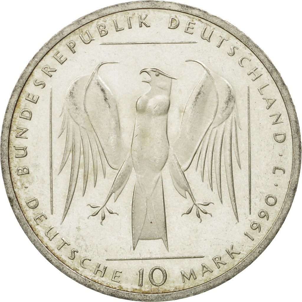 Moneta, Niemcy - RFN, 10 Mark, 1990, Hamburg, Germany, AU(55-58), Srebro, KM:176