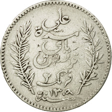 Coin, Tunisia, Ali Bey, 2 Francs, 1892, Paris, EF(40-45), Silver, KM:225