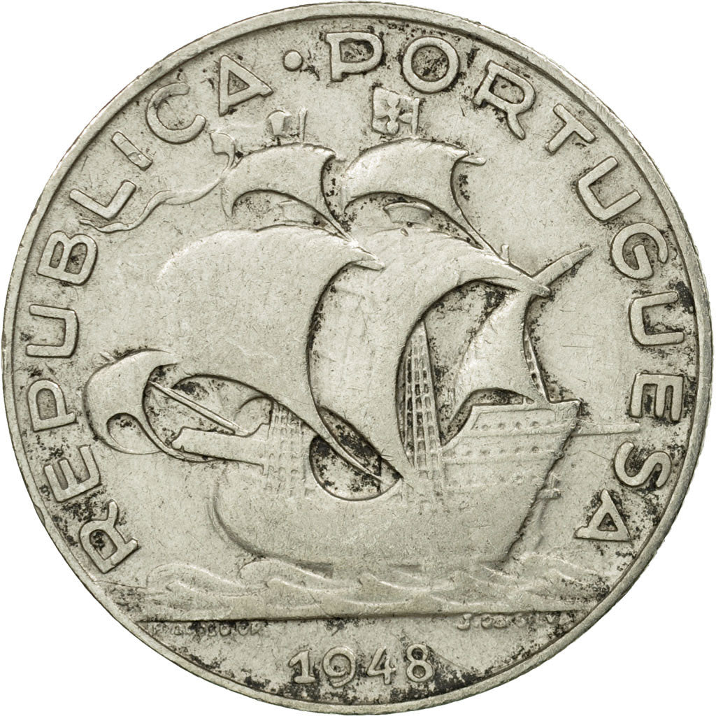Coin, Portugal, 5 Escudos, 1948, EF(40-45), Silver, KM:581