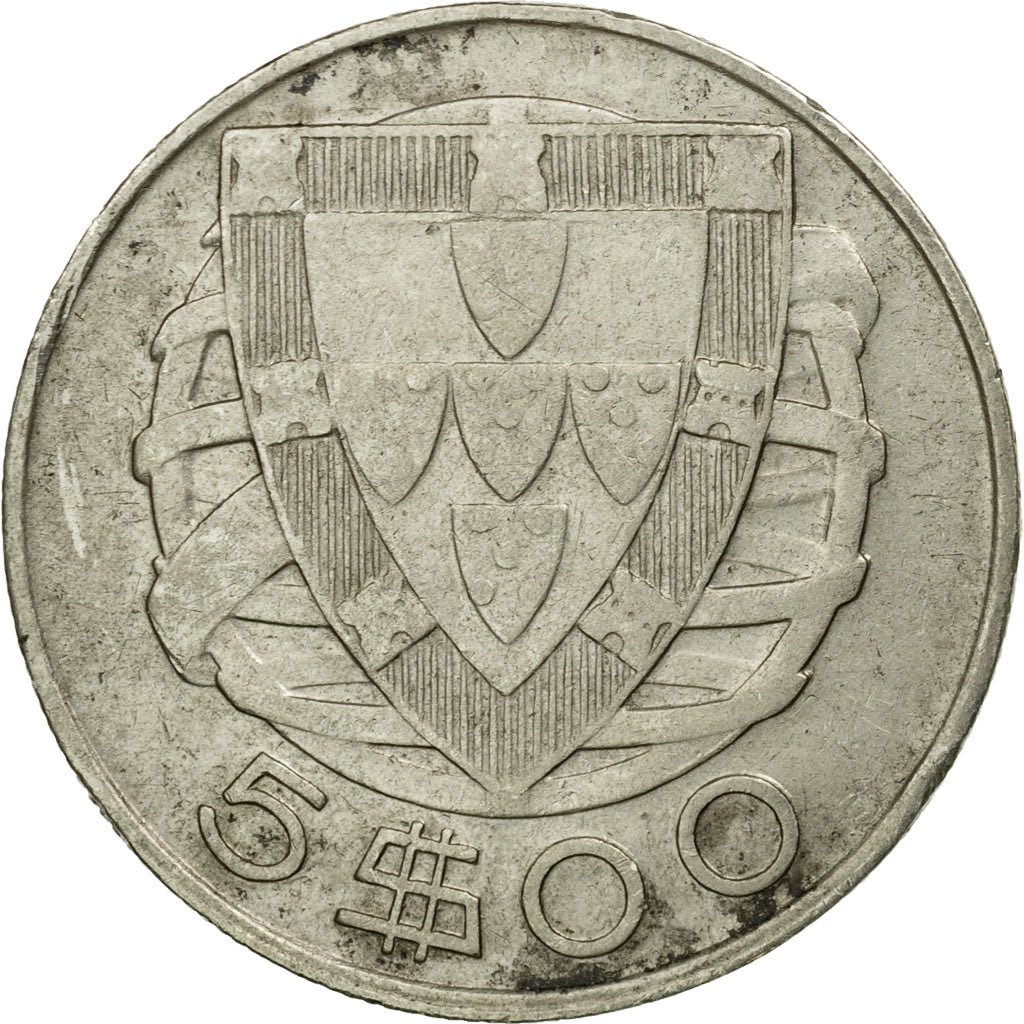 Coin, Portugal, 5 Escudos, 1948, EF(40-45), Silver, KM:581