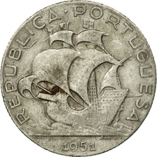 Coin, Portugal, 2-1/2 Escudos, 1951, EF(40-45), Silver, KM:580