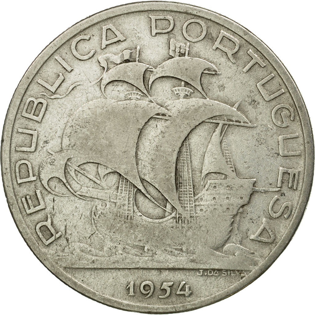 Coin, Portugal, 10 Escudos, 1954, VF(30-35), Silver, KM:586