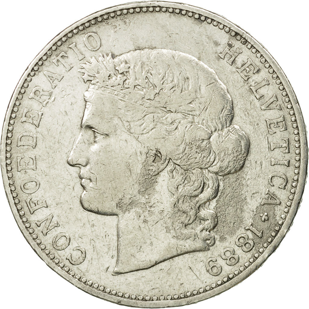 Coin, Switzerland, 5 Francs, 1889, Bern, EF(40-45), Silver, KM:34