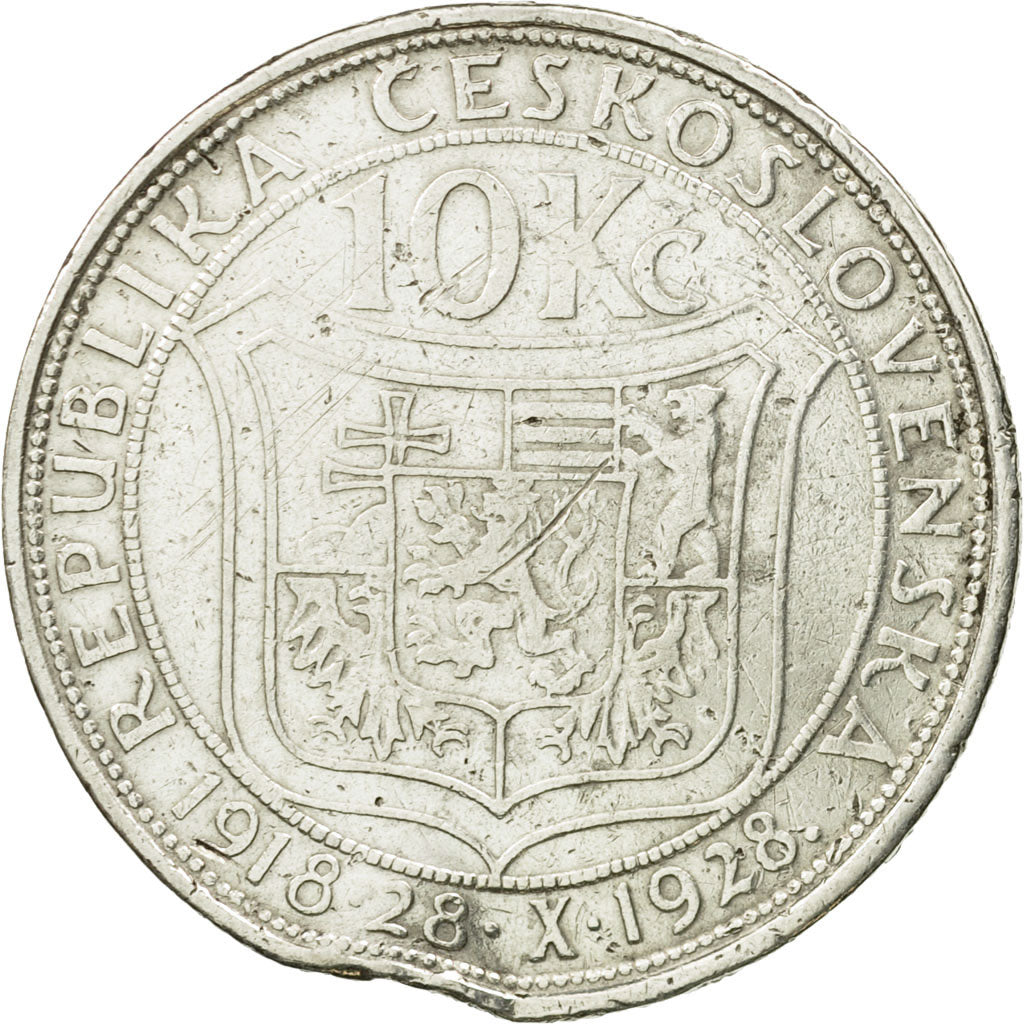 Coin, Czechoslovakia, 10 Korun, 1928, VF(20-25), Silver, KM:12