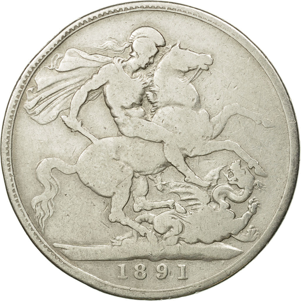 Coin, Great Britain, Victoria, Crown, 1891, VF(20-25), Silver, KM:765