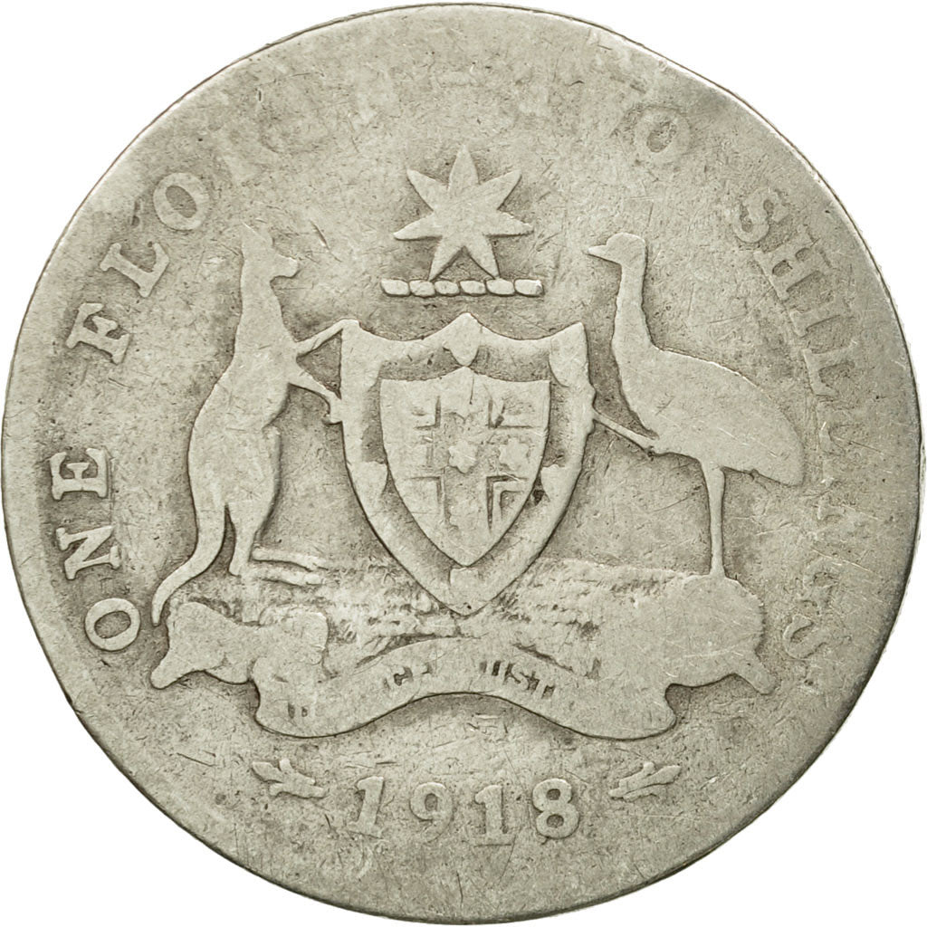 Coin, Australia, George V, Florin, 1918, F(12-15), Silver, KM:27