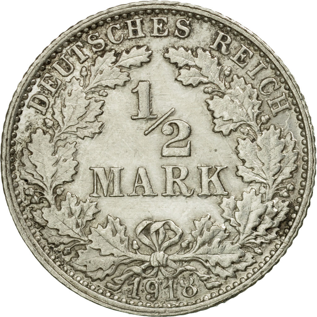 Moneta, GERMANIA - IMPERO, 1/2 Mark, 1918, Stuttgart, SPL-, Argento, KM:17