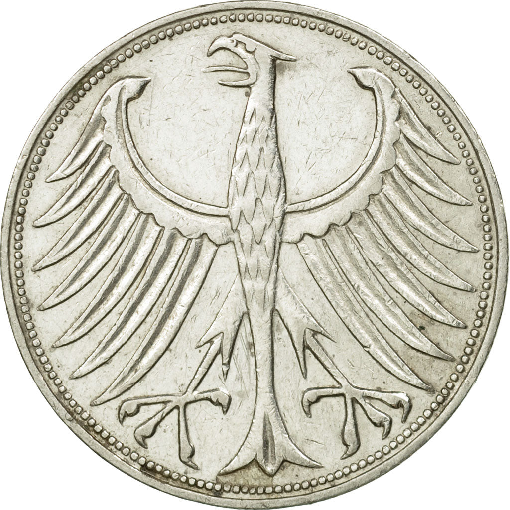 Coin, GERMANY - FEDERAL REPUBLIC, 5 Mark, 1951, Stuttgart, EF(40-45), Silver