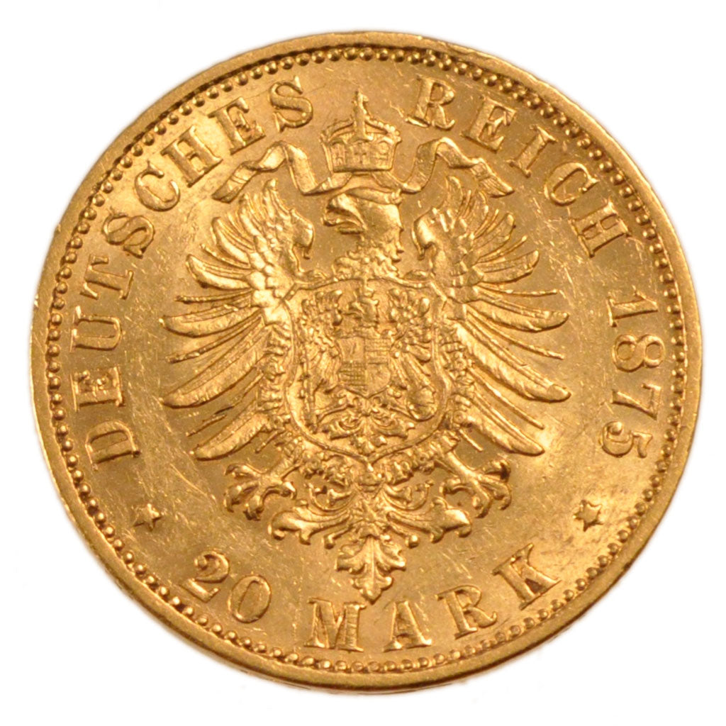 GERMAN STATES, 10 Mark, 1875, Munich, KM #504, graded, PCGS, AU(55-58), Gold,...