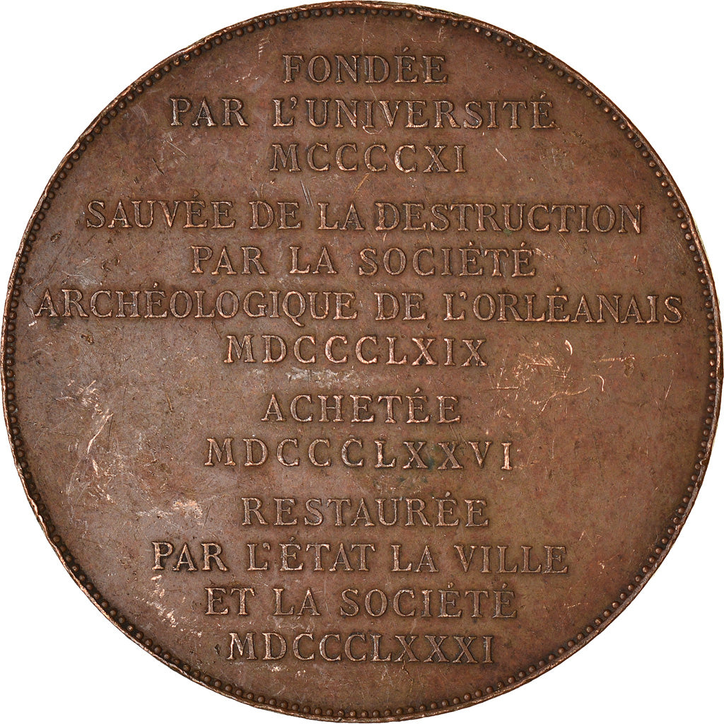 França, Medal, Salle des Thèses de l'Université d'Orléans, 1881, Tasset
