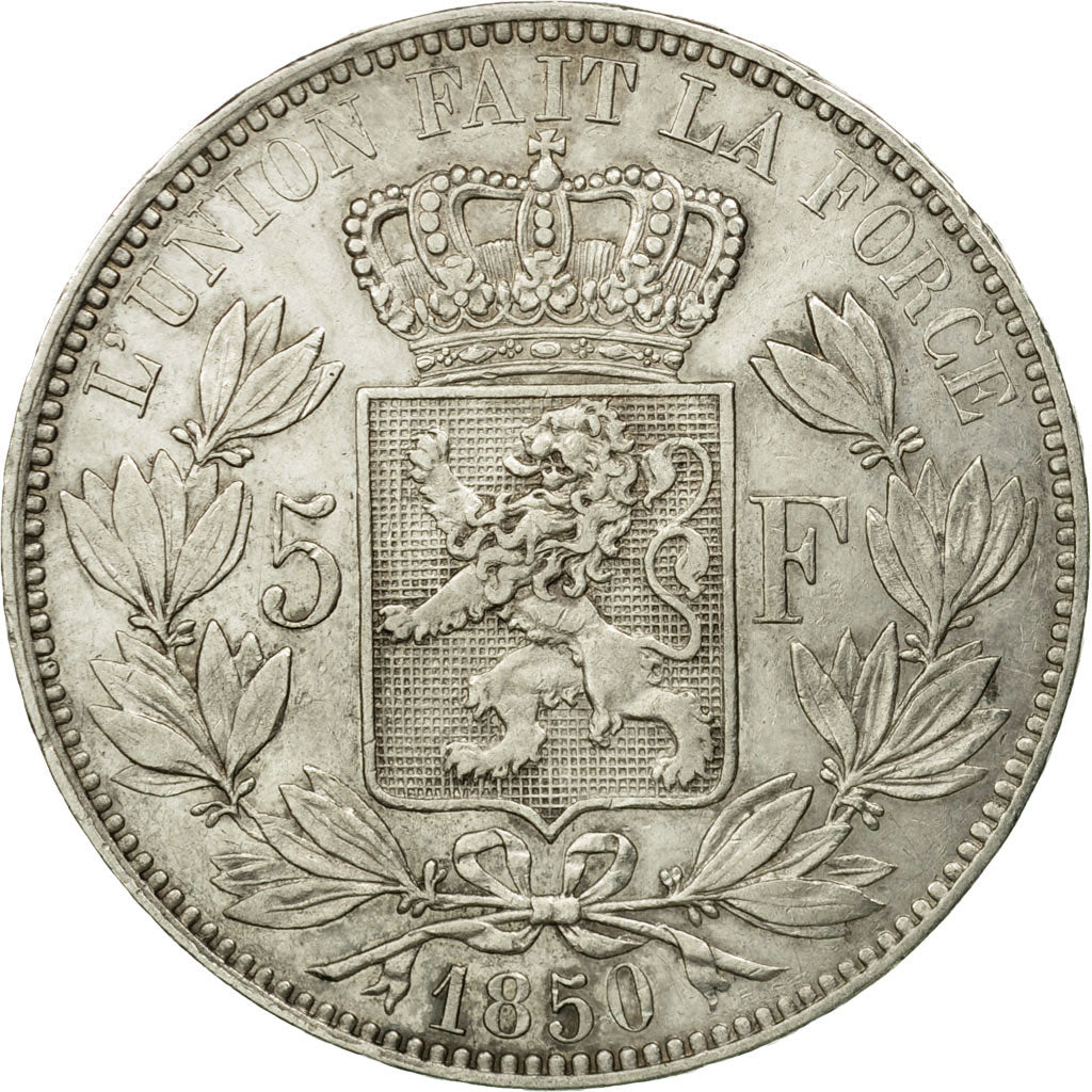 Münze, Belgien, Leopold I, 5 Francs, 5 Frank, 1850, S+, Silber, KM:17