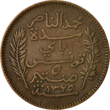 Coin, Tunisia, Muhammad al-Nasir Bey, 5 Centimes, 1907, Paris, EF(40-45)