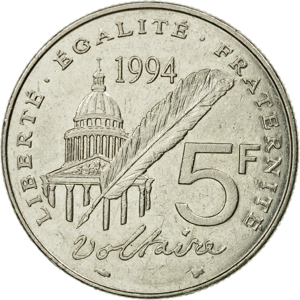Coin, France, Voltaire, 5 Francs, 1994, Paris, EF(40-45), Nickel, KM:1063, Le