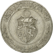 Coin, Tunisia, 1/2 Dinar, 1996, Paris, EF(40-45), Copper-nickel, KM:346