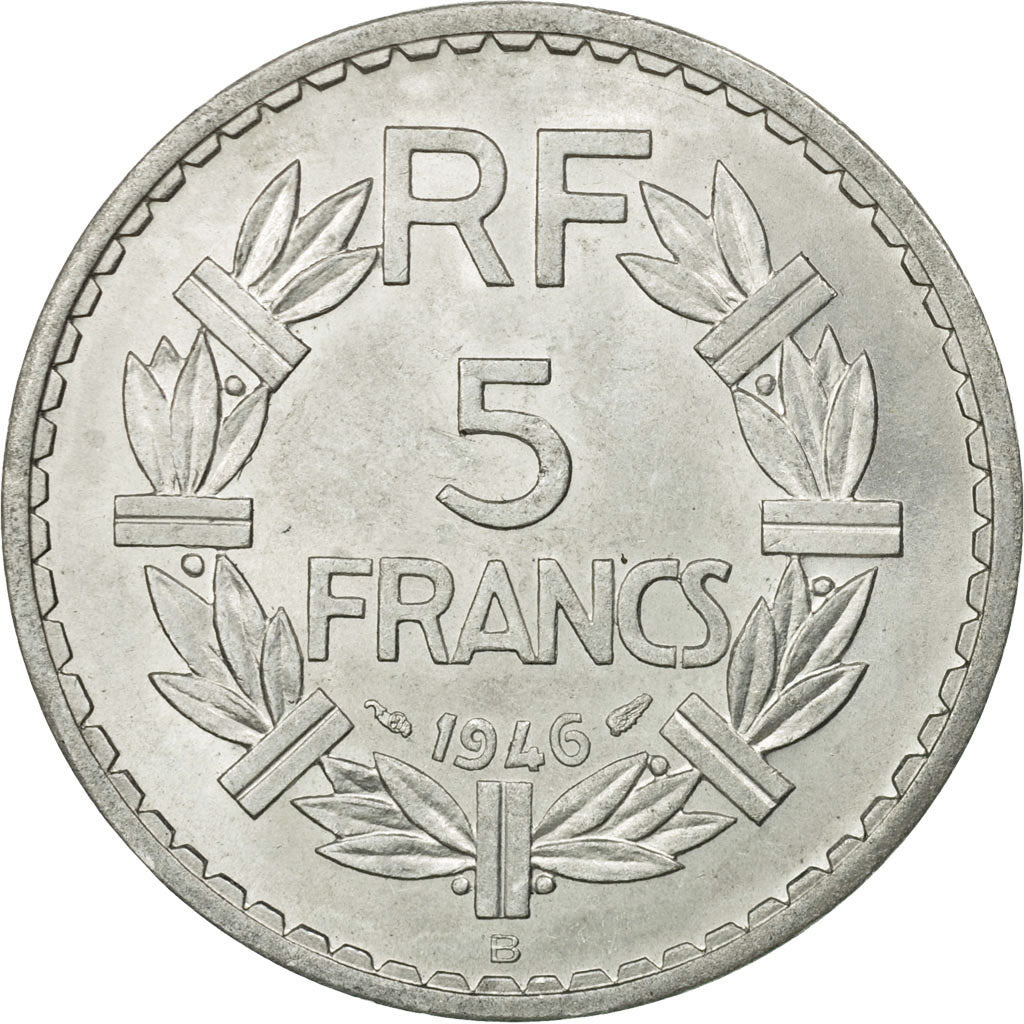 Moneta, Francia, Lavrillier, 5 Francs, 1946, Beaumont - Le Roger, SPL-