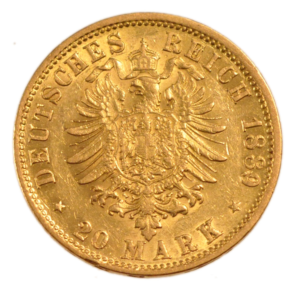 German States, Hamburg, 20 Mark, 1889, PCGS AU55, Gold, KM:602