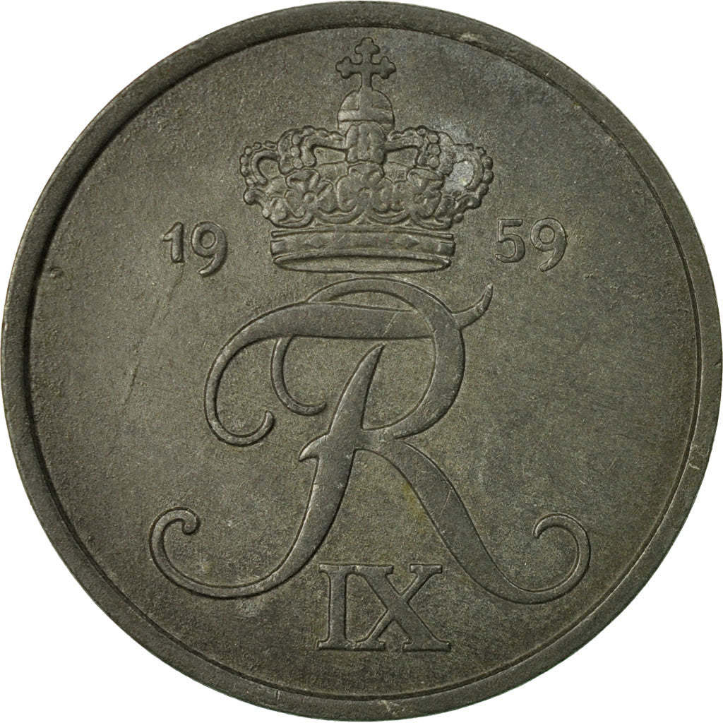 Moneta, Dania, Frederik IX, 5 Öre, 1959, Copenhagen, AU(50-53), Cynk, KM:843.2