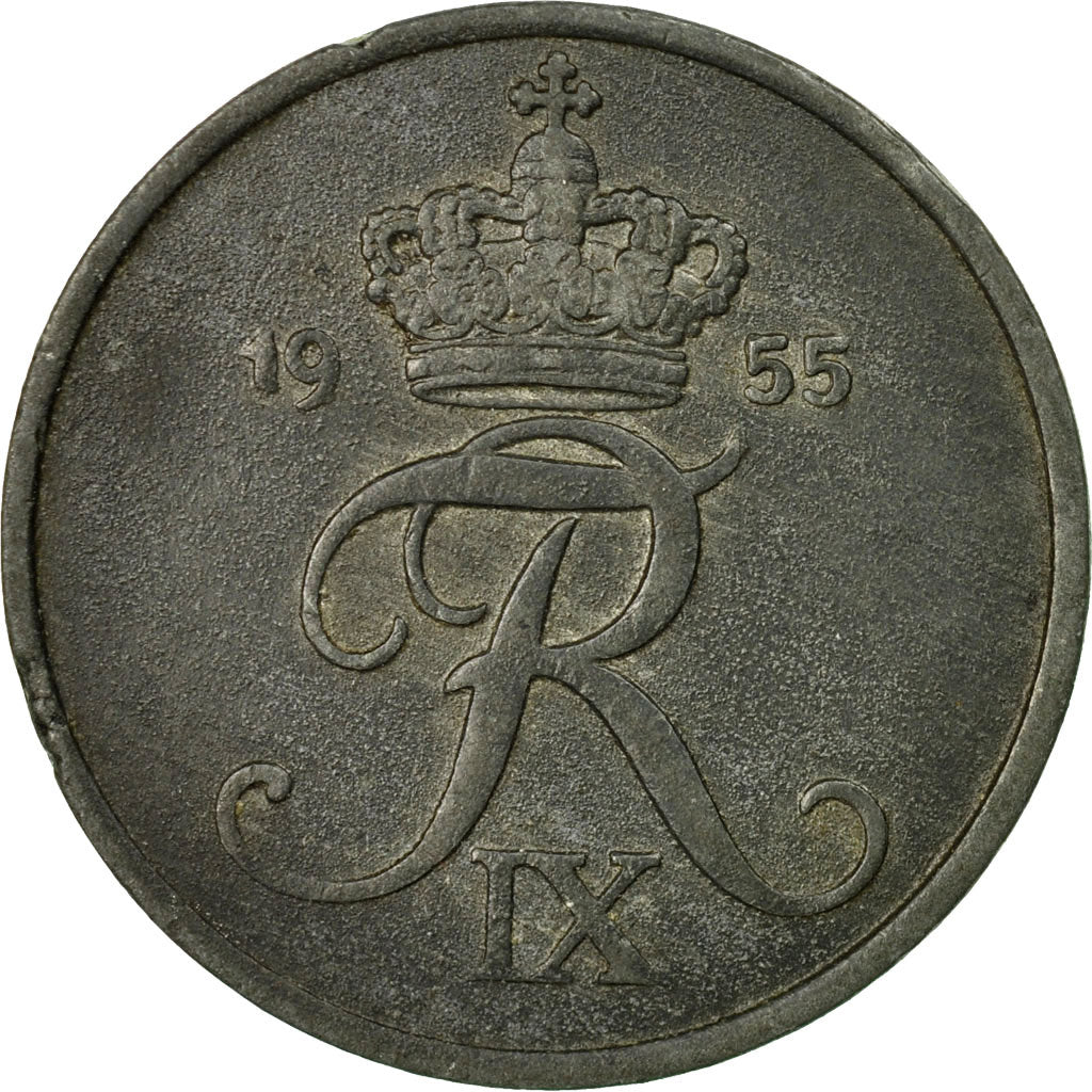 Coin, Denmark, Frederik IX, 5 Öre, 1955, Copenhagen, EF(40-45), Zinc, KM:843.1