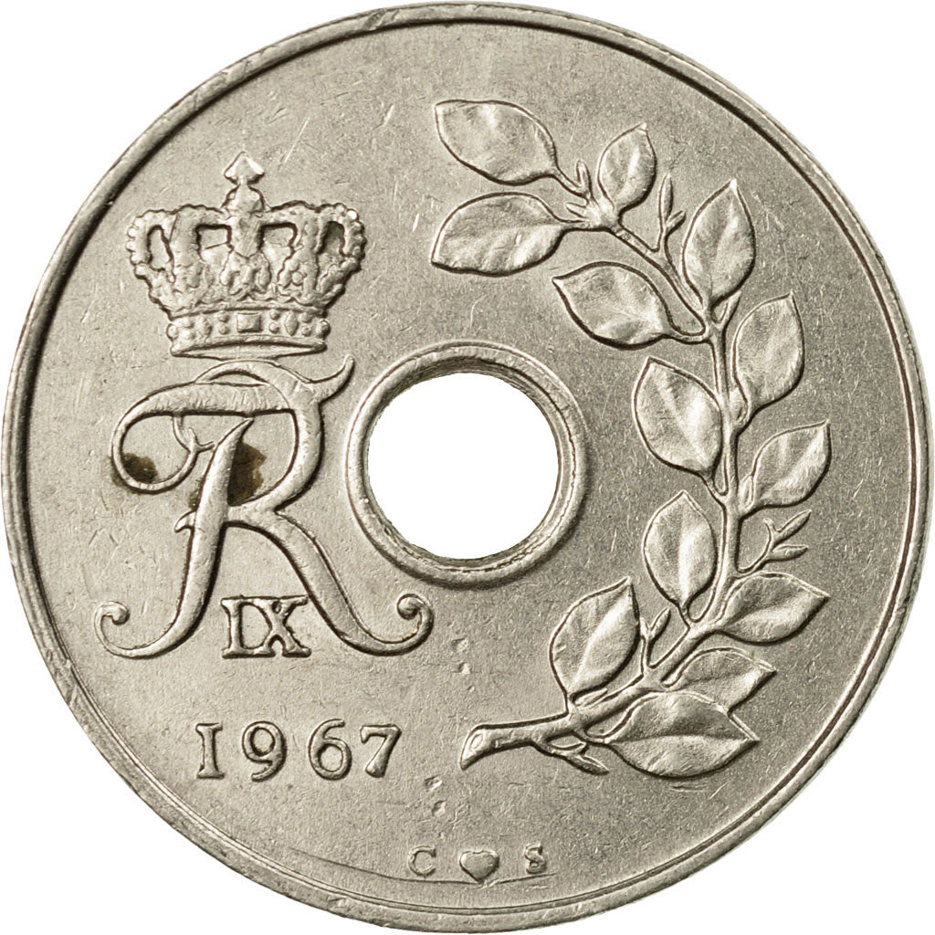 Coin, Denmark, Frederik IX, 25 Öre, 1967, Copenhagen, VF(30-35), Copper-nickel
