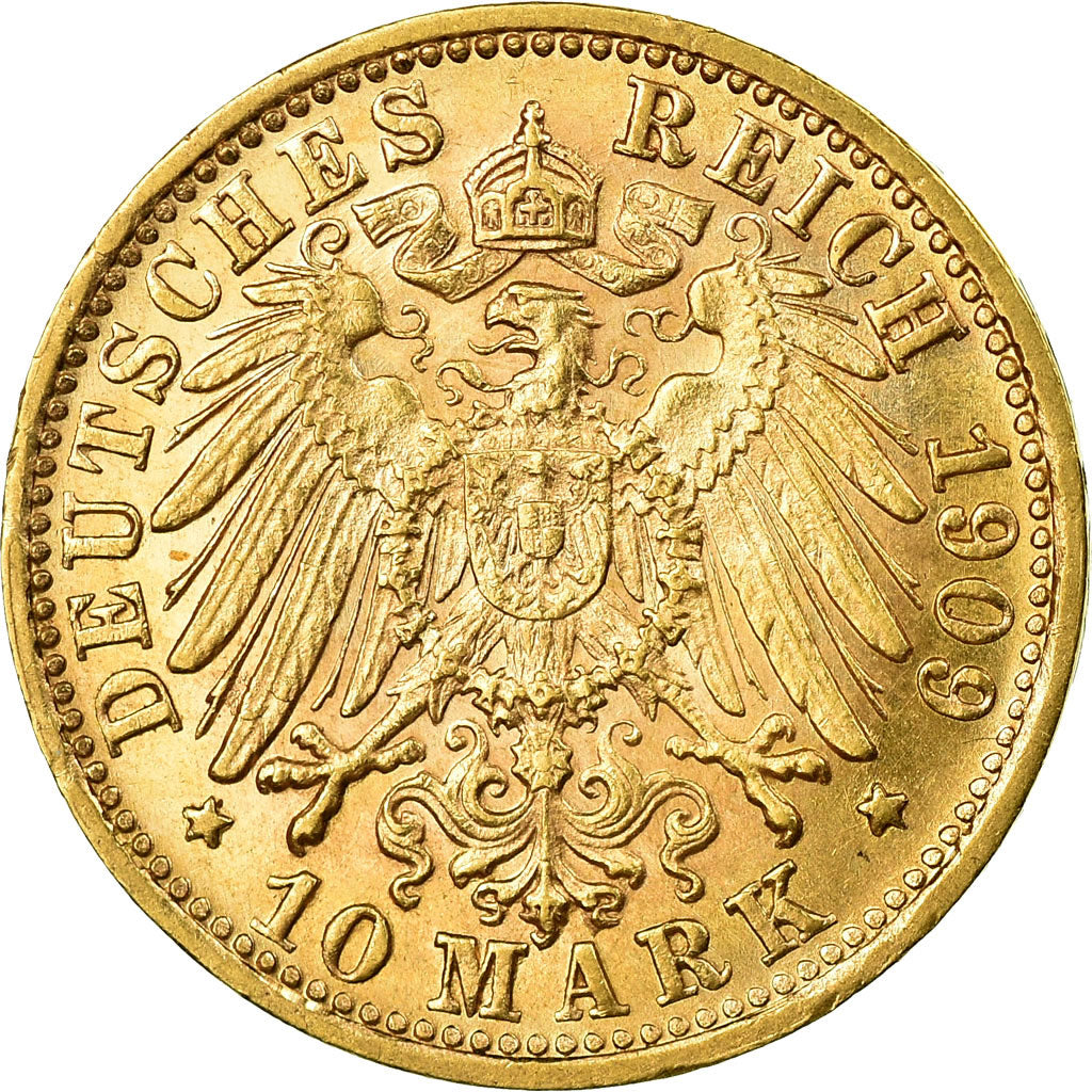 Moneta, Stati tedeschi, WURTTEMBERG, Wilhelm II, 10 Mark, 1909, Freudenstadt