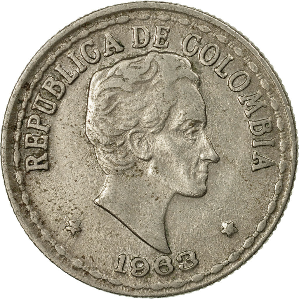 Moneda, Colombia, 20 Centavos, 1963, MBC, Cobre - níquel, KM:215.2