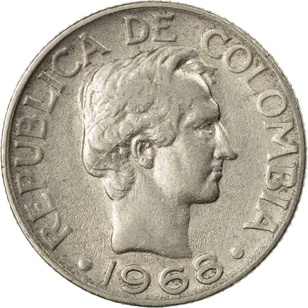 Moneda, Colombia, 10 Centavos, 1968, MBC, Níquel recubierto de acero, KM:226