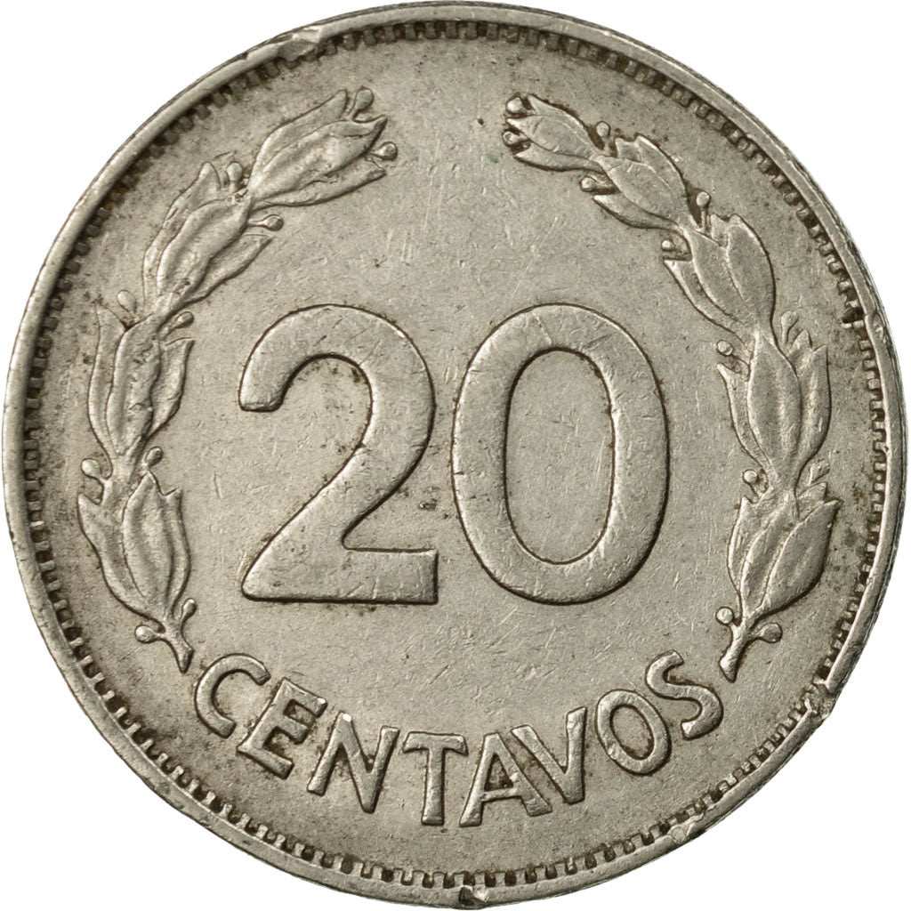 Coin, Ecuador, 20 Centavos, 1971, EF(40-45), Nickel Clad Steel, KM:77.1c