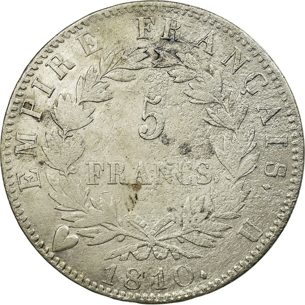 Moneta, Francia, Napoléon I, 5 Francs, 1810, Torino, MB+, Argento, KM:694.15