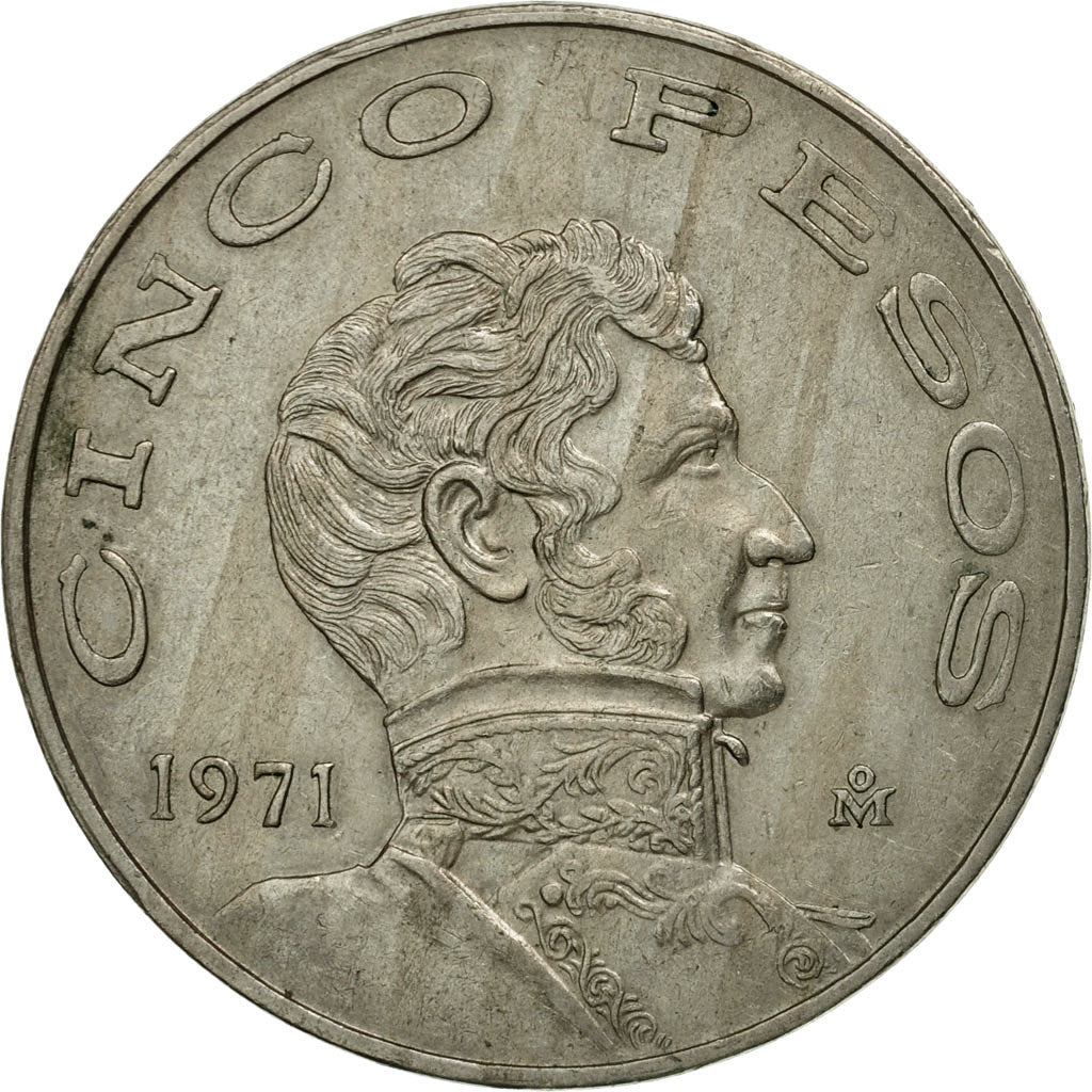 Moneta, Messico, 5 Pesos, 1971, Mexico City, BB, Rame-nichel, KM:472