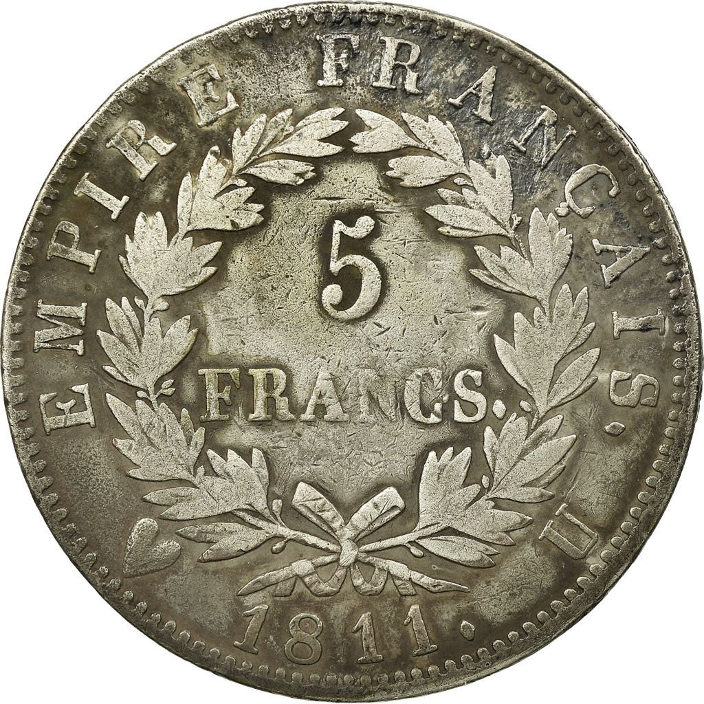 France, Napoleon I, 5 Francs, 1811, Torino, Silver, VF(30-35), Gadoury:584