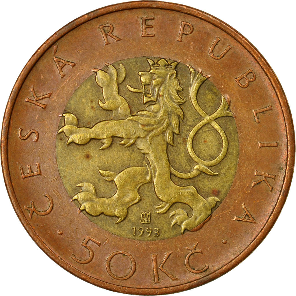 Coin, Czech Republic, 50 Korun, 1993, VF(30-35), Bi-Metallic, KM:1