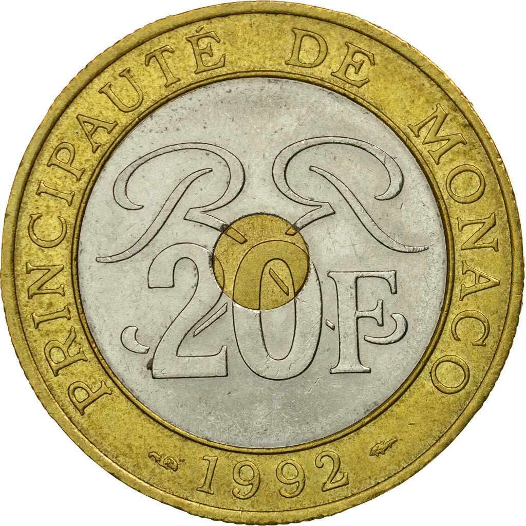 Coin, Monaco, Rainier III, 20 Francs, 1982, EF(40-45), Tri-Metallic, KM:165