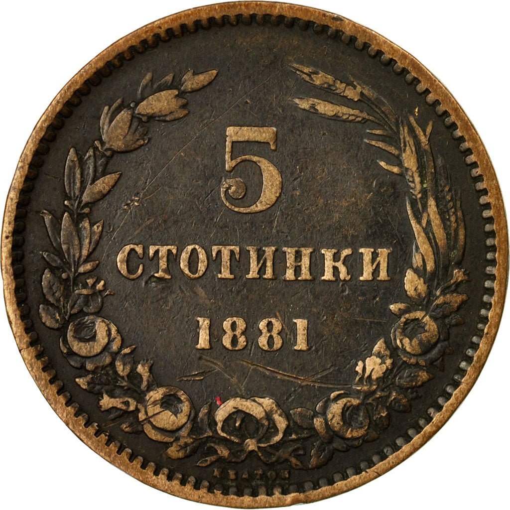 Coin, Bulgaria, Alexander  I, 5 Stotinki, 1881, VF(30-35), Bronze, KM:2