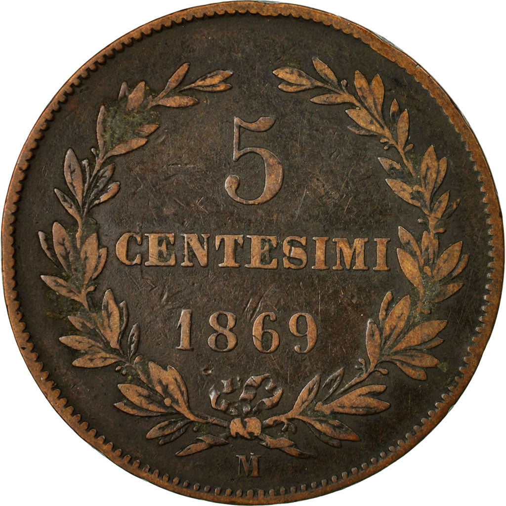 Coin, San Marino, 5 Centesimi, 1869, Rome, VF(30-35), Copper, KM:1