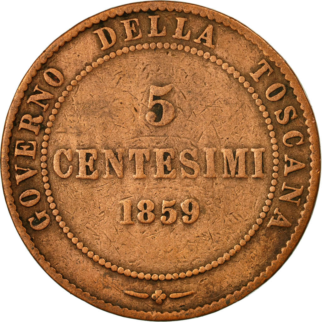 Monnaie, États italiens, TUSCANY, Provisional Government, 5 Centesimi, 1859