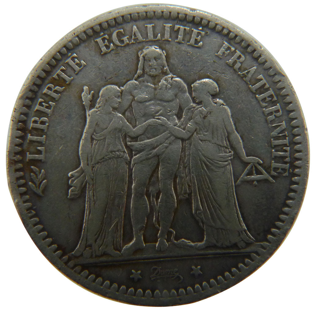 FRANCE, Hercule, 5 Francs, 1871, Paris, VF(30-35), Silver, Gadoury #744, 24.80